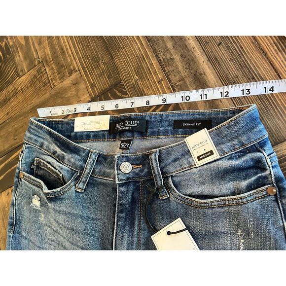 Judy Blue Jeans Skinny Women 5/27 Plaid Distressed Artsy Patchwork Boho Western - Picture 6 of 13